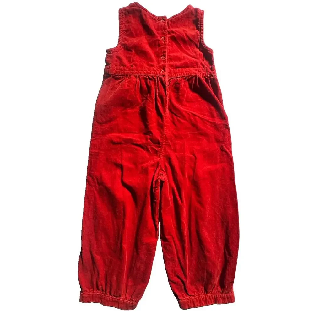 Gymboree Girls 2T Red Corduroy Penguin Applique Overalls